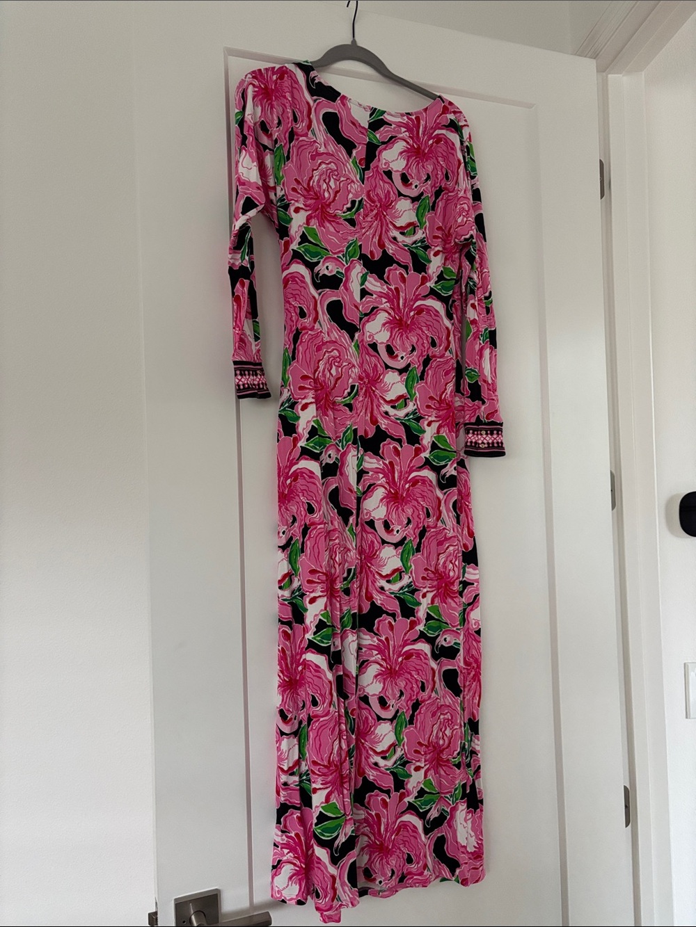 Lilly Pulitzer Pink Floral Maxi Wrap Dress with Green Accents - Picture 2 of 3
